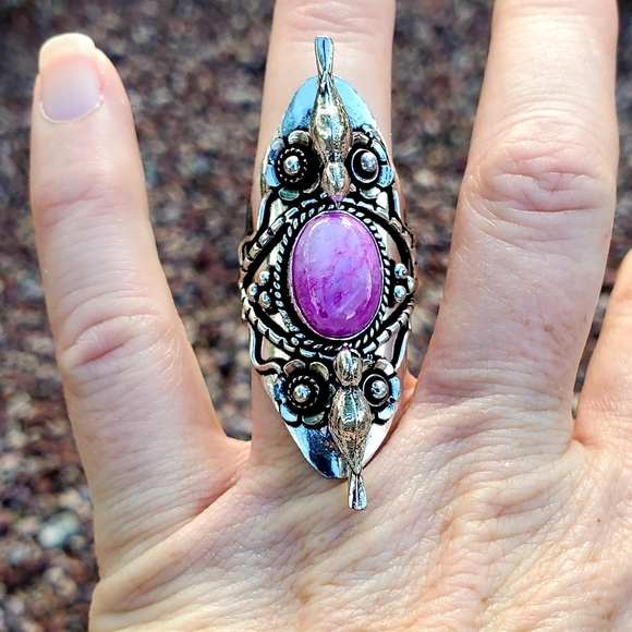 New Pink Rainbow Moonstone 925 Silver Birds Statement Ring. - Picture 11 of 16